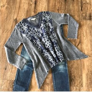 Belle France Blue Violet Textured Floral Women's Sweater